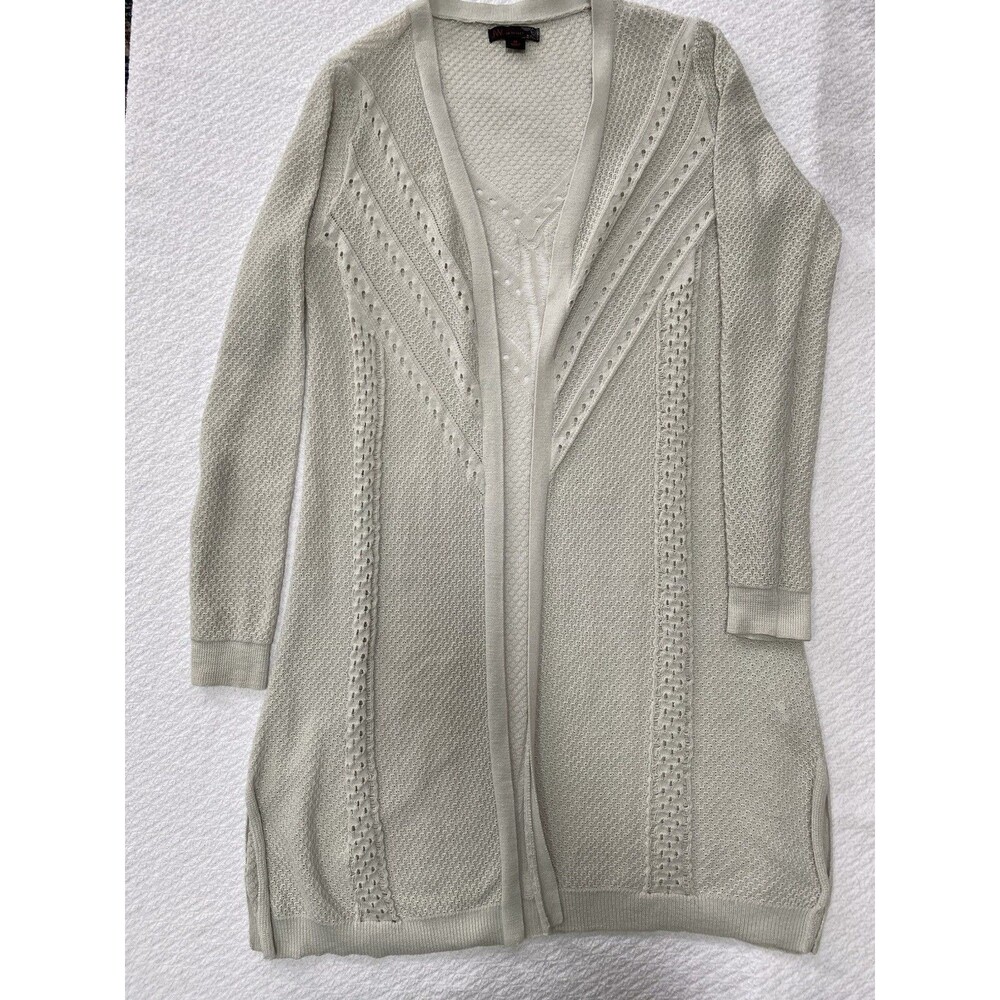 JW Style Light Green Pointelle Knit Longline Cardigan Sweater Size M Cottagecore